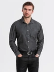 Men's denim shirt with embroidered pocket - black V2 OM-SHDS-0181