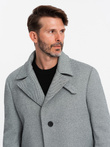 Patterned single-breasted men's coat with pockets - grey V3 OM-COWC-0108