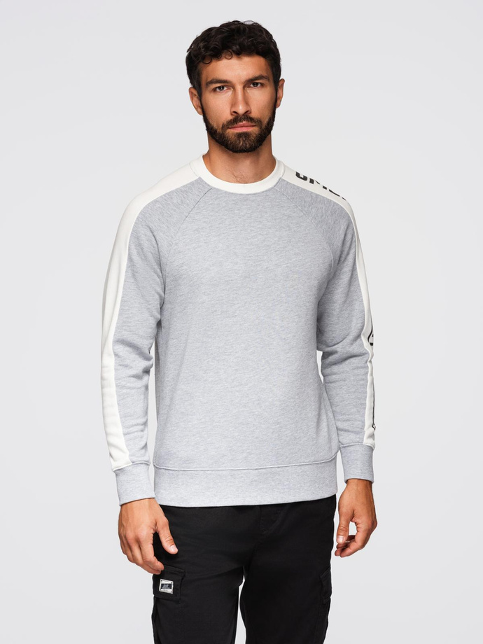 Men's sweatshirt with contrasting stripes and raglan sleeves - grey melange V2 OM-SSNZ-0200