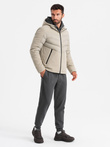 Jachetă matlasată combinată pentru bărbați cu guler înalt - bej V4 OM-JALP-0172