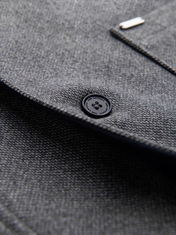 Vyriškas melanžinis ilgas paltas su gobtuvu - pilkas V1 OM-COWC-0122