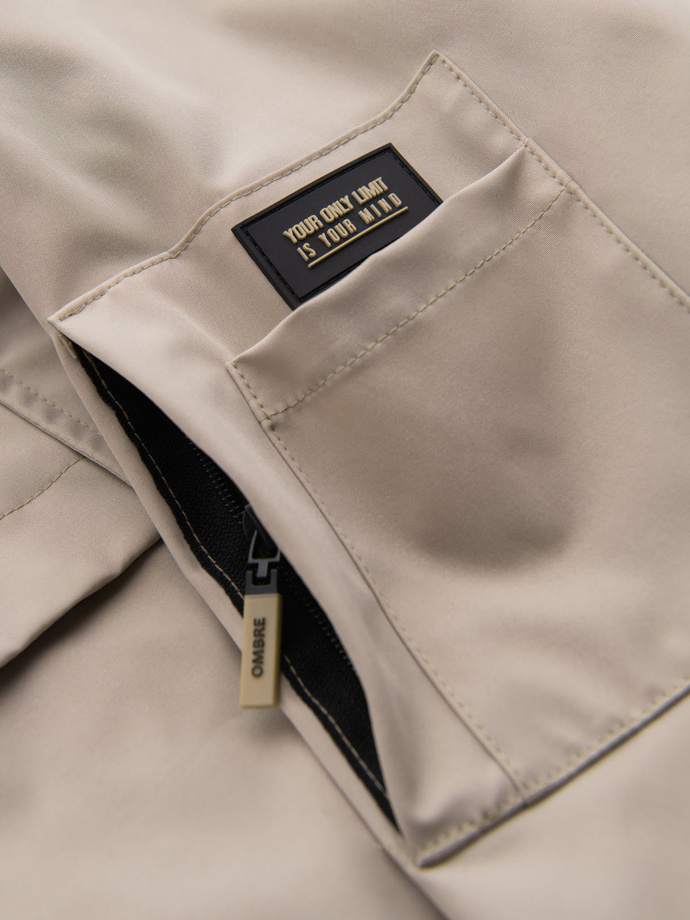 Functional men's transitional jacket with hood - beige V3 OM-JANP-0225