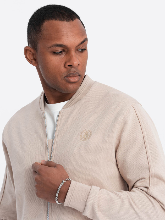 Set jachetă și pantaloni scurți pentru bărbați din tricot jacquard - bej deschis V2 Z73