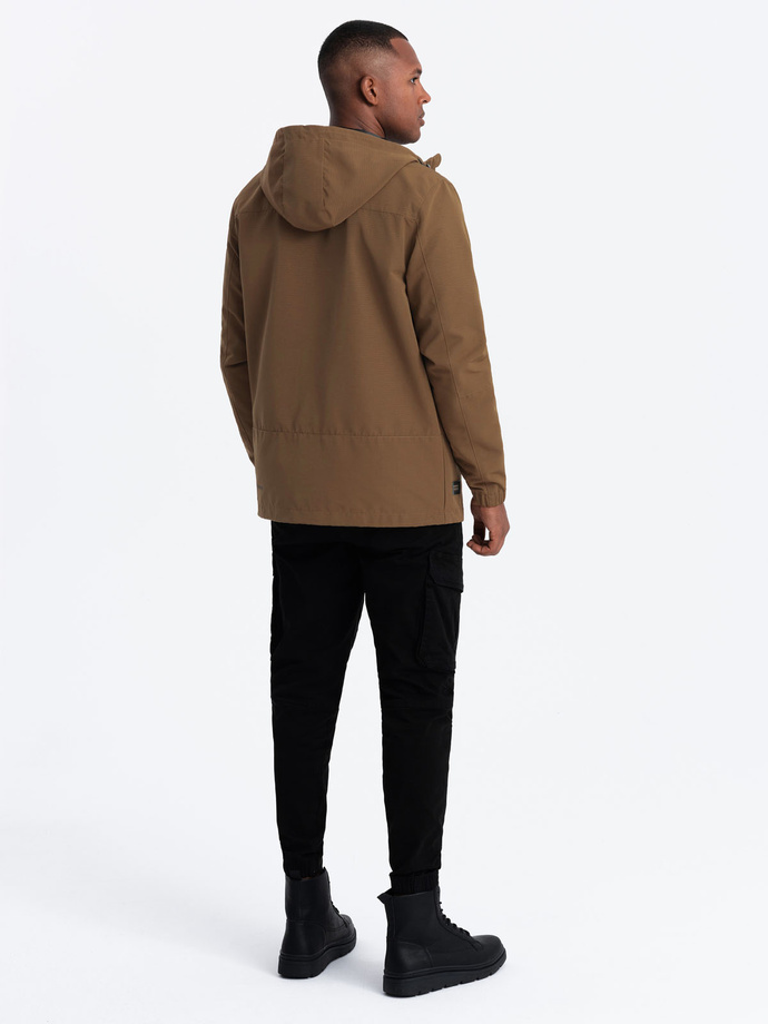 Jachetă ușoară cu glugă pentru bărbați - maro V2 OM-JANP-0191