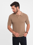 Tricou polo structurat pentru bărbați - maro deschis V3 OM-POSS-0117