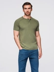 Men's t-shirt with wash effect and buttons at neckline - olive V4 OM-TSWT-0150