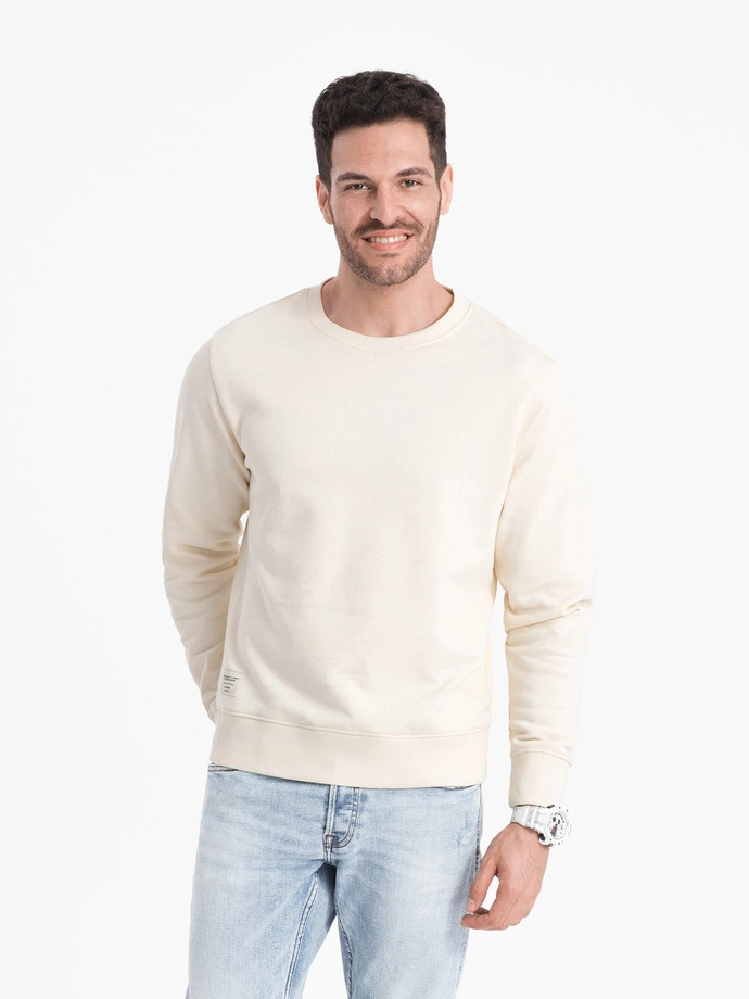 BASIC men's sweatshirt with round neckline - cream V11 OM-SSBN-0175