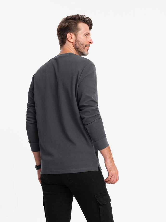 Men's waffle knit neck button-up longsleeve - graphite V3 OM-LSCL-0120