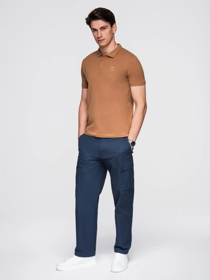 Men's BASIC single color pique knit polo shirt - brown V23 OM-POBS-0100