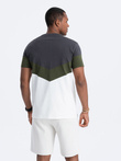 Tricou tricolor din bumbac pentru bărbați cu logo - grafit/olive V9 S1747