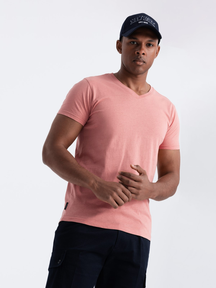 BASIC men's classic cotton tee-shirt with a v-neck - pink V7 OM-TSBS-0145