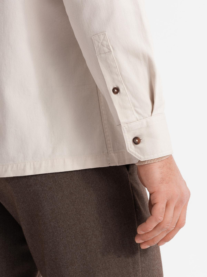 Cămașă bărbătească REGULAR FIT din bumbac cu buzunare cu nasturi - crem V1 OM-SHCS-0146