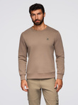 Classic men's sweatshirt with round neckline - light brown V3 OM-SSNZ-0243