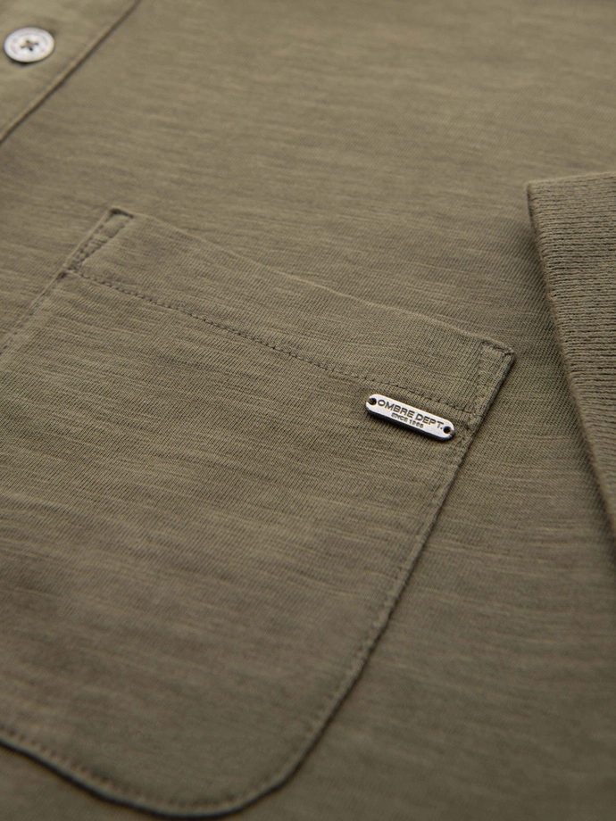 Men's polo t-shirt with decorative buttons - dark olive V5 S1744