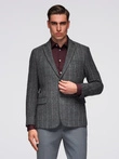 Elegant men's plaid blazer with wool blend - grey V1 OM-BLZB-0137