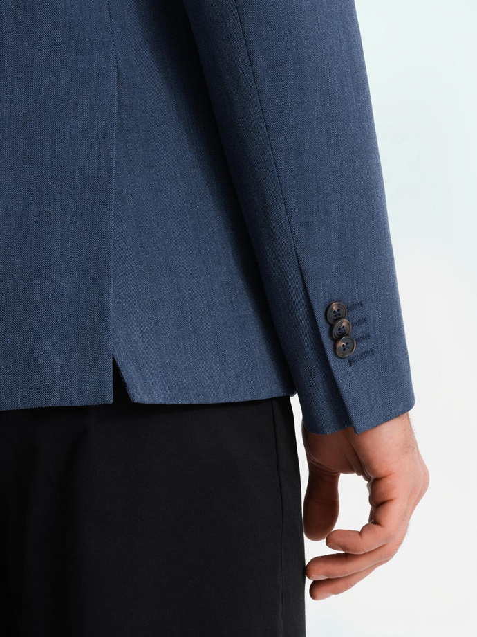 Jachetă elegantă SLIM FIT pentru bărbați cu raion - albastru închis V3 OM-BLZB-0135