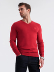 Men's elegant V-neck BASIC sweater with viscose - red V20 OM-SWBS-0107