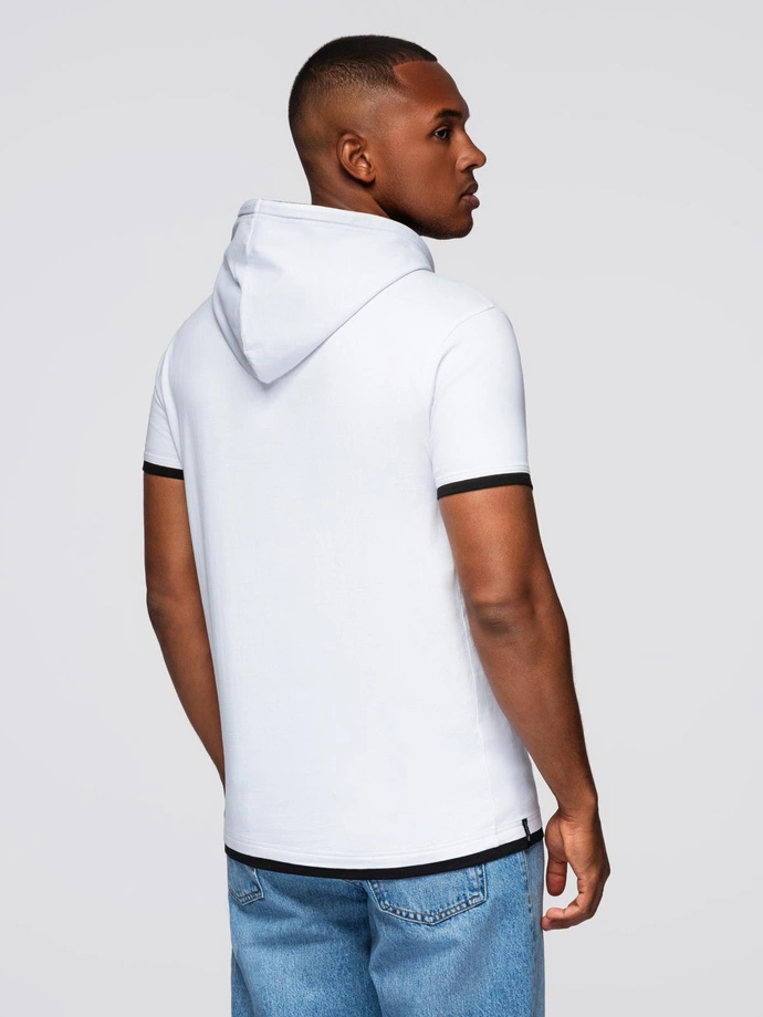 Men's hooded cotton t-shirt - white V1 OM-TSCT-0256