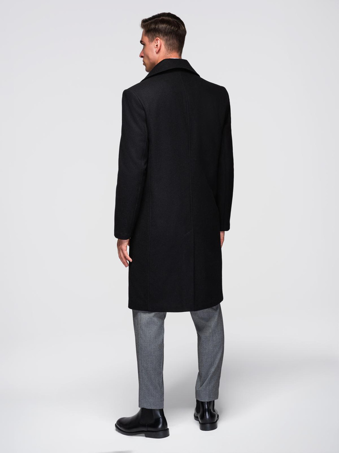 Elegant military double-breasted coat for men with wool - black V1 OM-COWC-0145