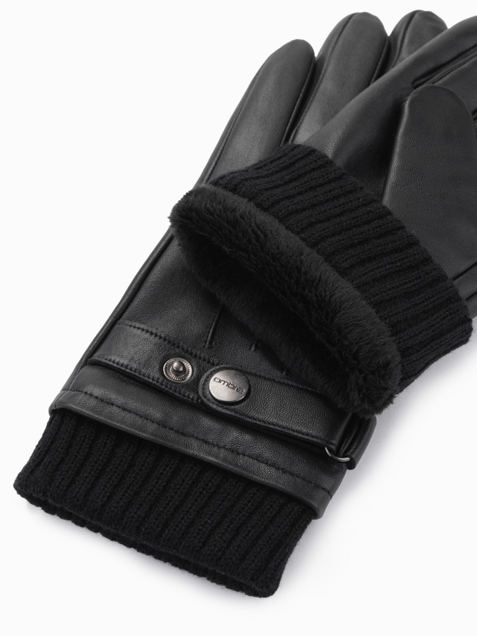 Men's leather gloves with touch function - black V1 OM-ACGL-0128