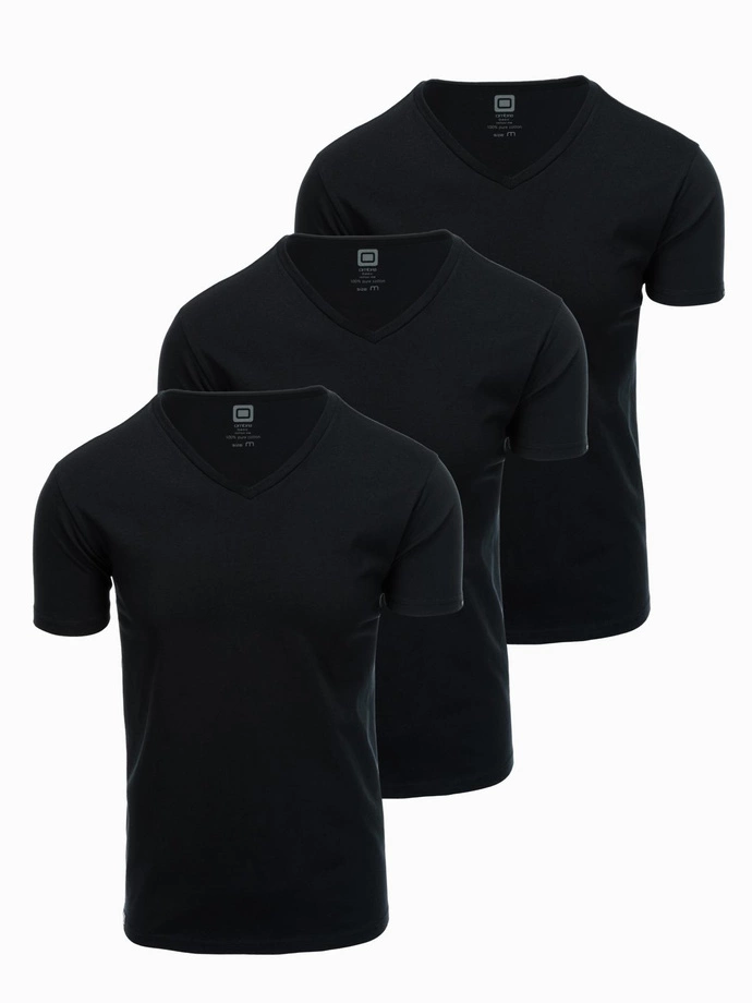 Set tricou cu decolteu în V din bumbac pentru bărbați BASIC - 3x negru V9 OM-TSBS-0233 