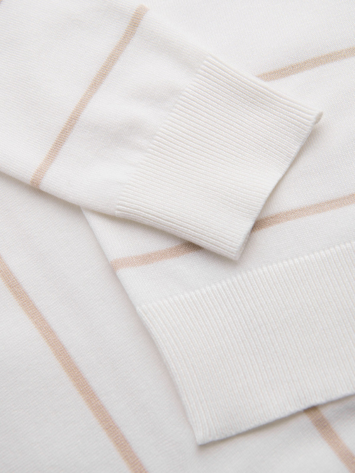 Men's horizontal striped viscose polo shirt - white and beige V4 OM-POSS-0145
