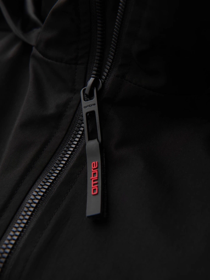 Men's jacket with hood and high collar - black V1 OM-JANP-0222