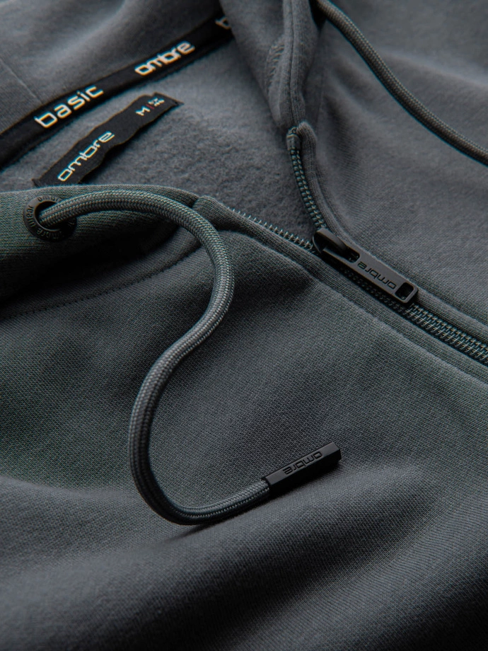 Pánská bavlněná mikina BASIC s rozepínáním - grafitová V11 OM-SSBZ-0160