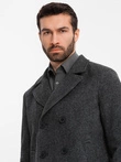 Men's short double-breasted wool coat - graphite V1 OM-COWC-0115