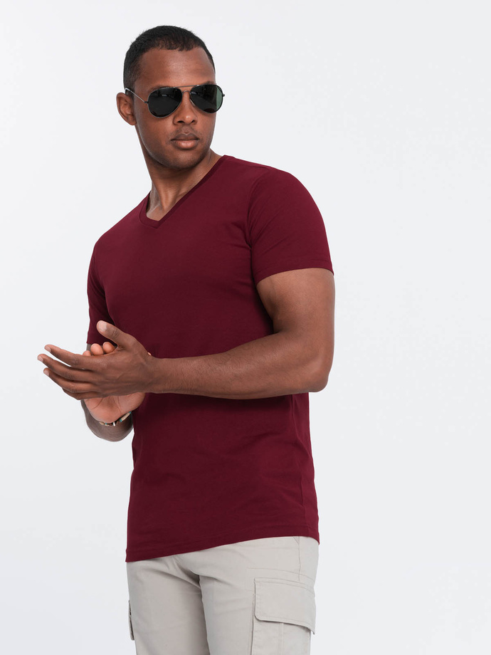 BASIC men's classic cotton T-shirt with a crew neckline - maroon V9 OM-TSBS-0145