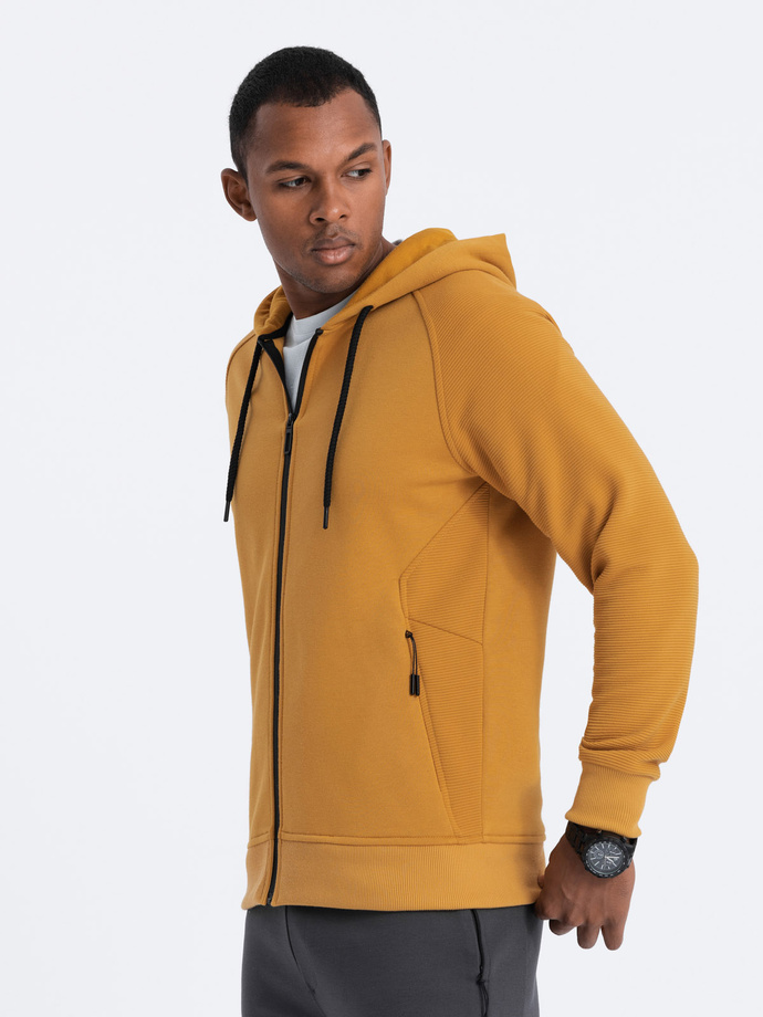 Pánska mikina na zips s kapucňou - horčicová V7 OM-SSZP-0124