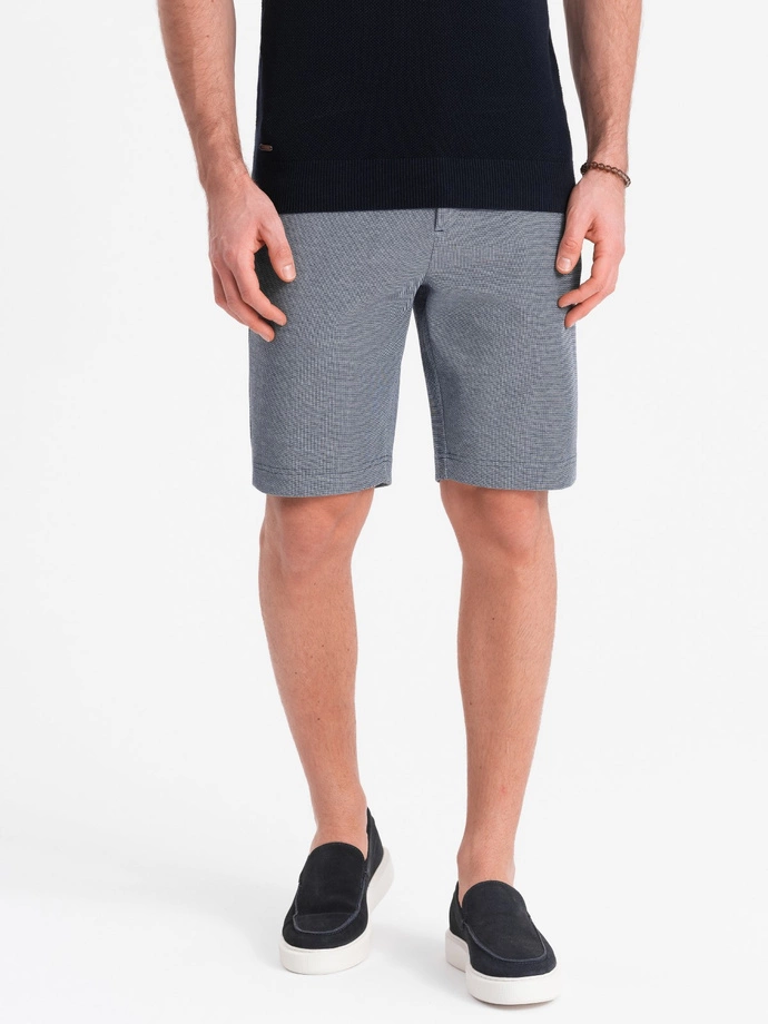 Men's shorts made of two-tone melange knit fabric - navy blue V1 OM-SRCS-0127