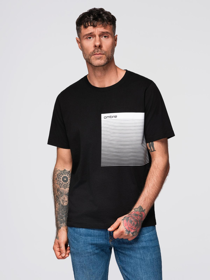 Men's cotton t-shirt with graphic print - black V2 OM-TSPT-0246