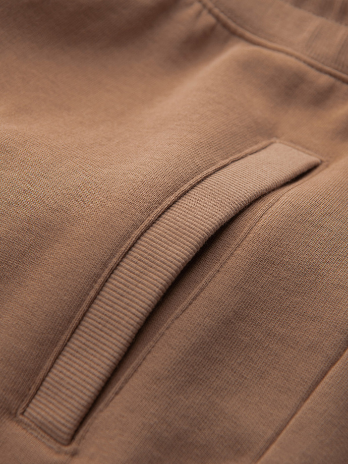 Men's knit shorts with drawstring and pockets - brown V2 OM-SRBS-0139