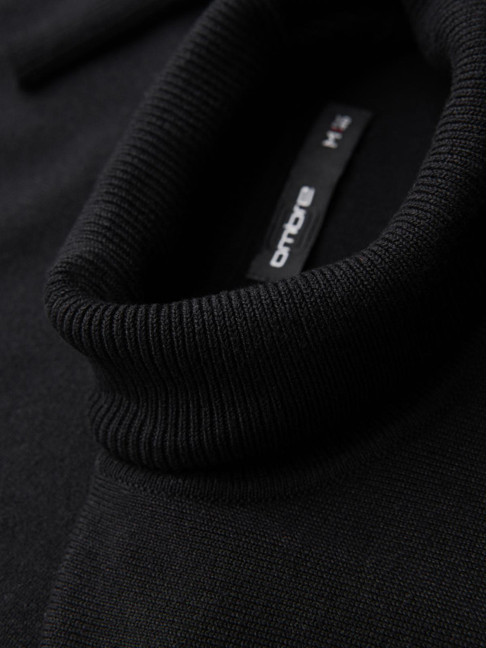 Men's knitted fitted turtleneck with viscose - black V1 OM-SWTN-0101