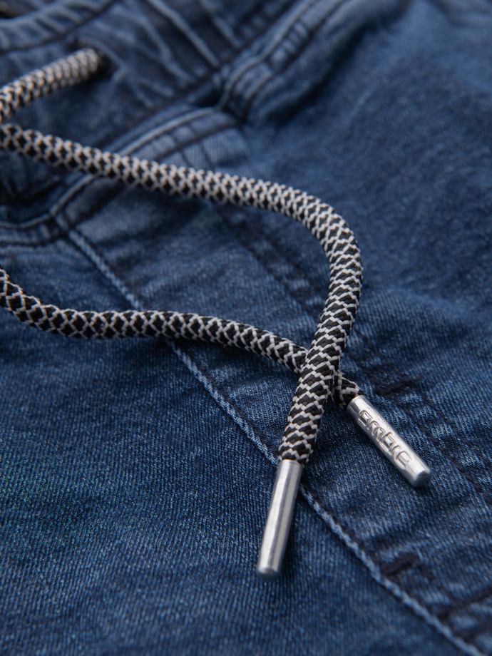 Vyriški džinsiniai šortai su užlenkta koja - tamsiai mėlyni V2 OM-SRDS-0161 