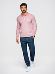 Men's melange polo longsleeve with embroidery - pink melange V2 OM-POLS-0129