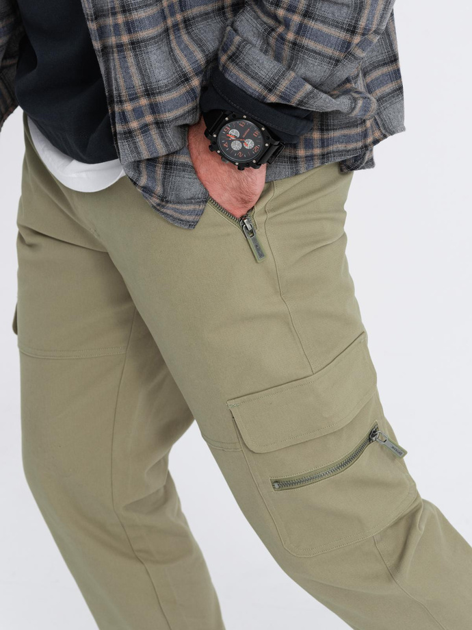 Pantaloni cargo STRAIGHT LEG pentru bărbați cu buzunare cu fermoar - olive V2 OM-PACG-0204
