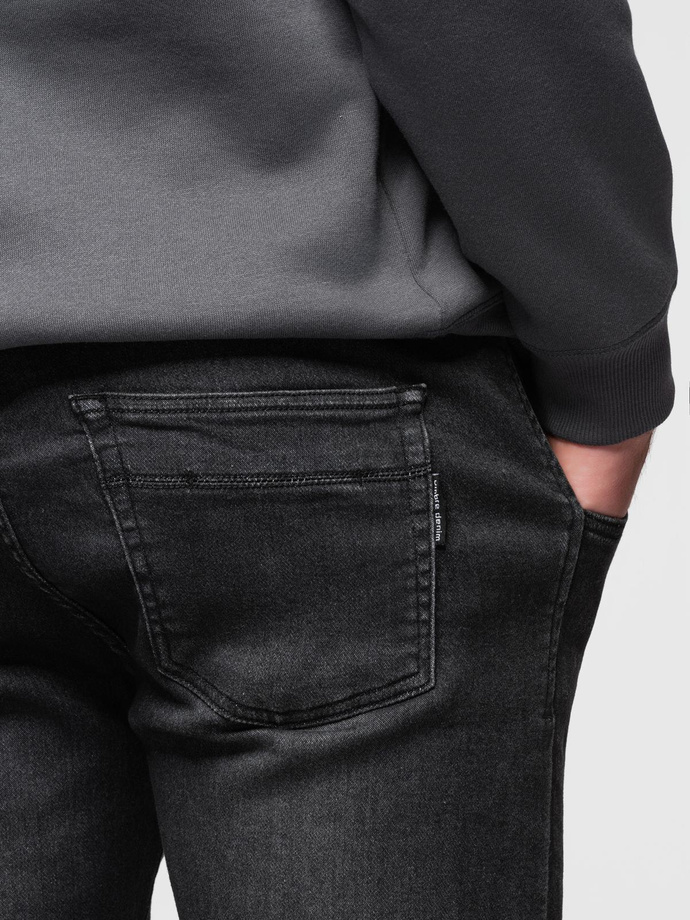 Men's denim jogger pants with drawstring waistband - black V4 OM-PADJ-0242