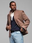 Men's casual blazer with decorative buttons on cuffs - light brown V2 OM-BLZB-0118