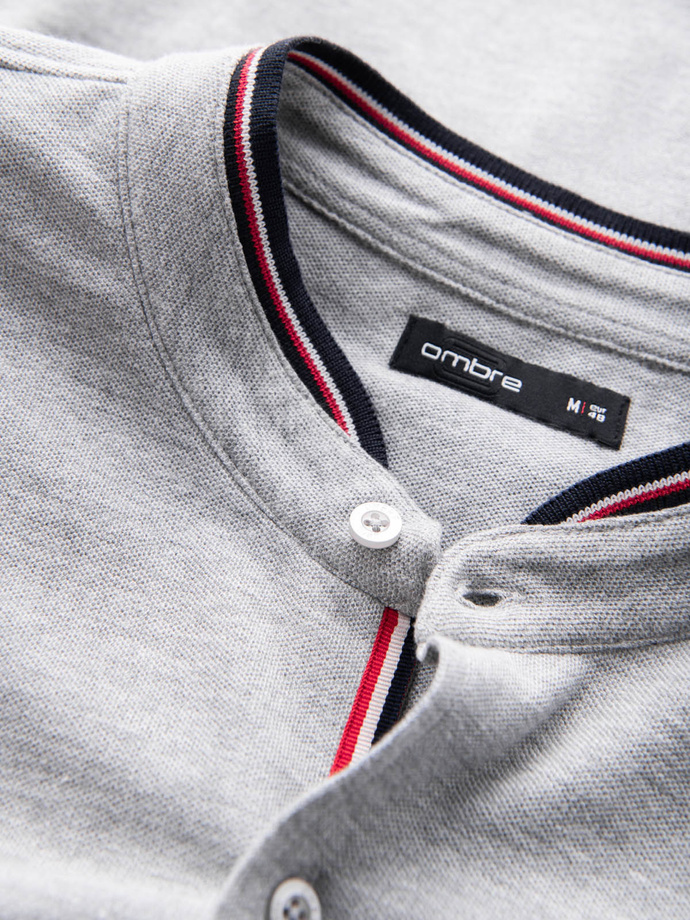 Cămașă bărbătească din bumbac SLIM FIT cu guler și dungi colorate - gri V5 OM-SHCS-0178