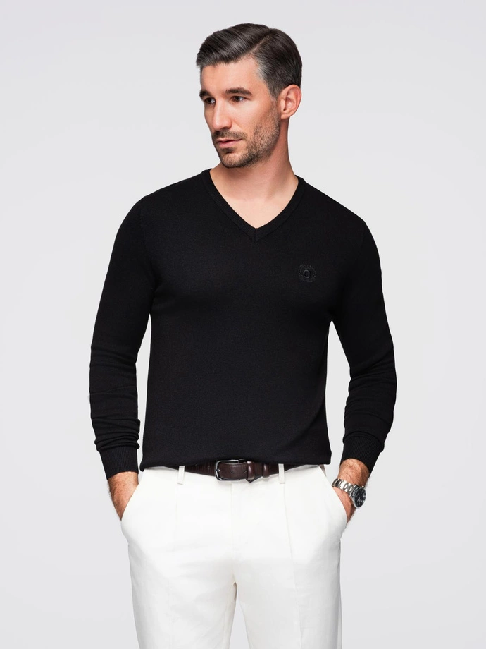 Elegant men's sweater with a v-neck - black V1 OM-SWBS-0107