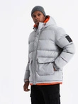 Men's sports warm jacket with double hood - grey V3 OM-JAHP-0208