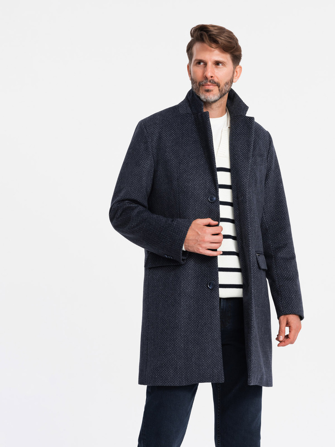Unzipped men's wool coat - navy blue V1 OM-COWC-0121