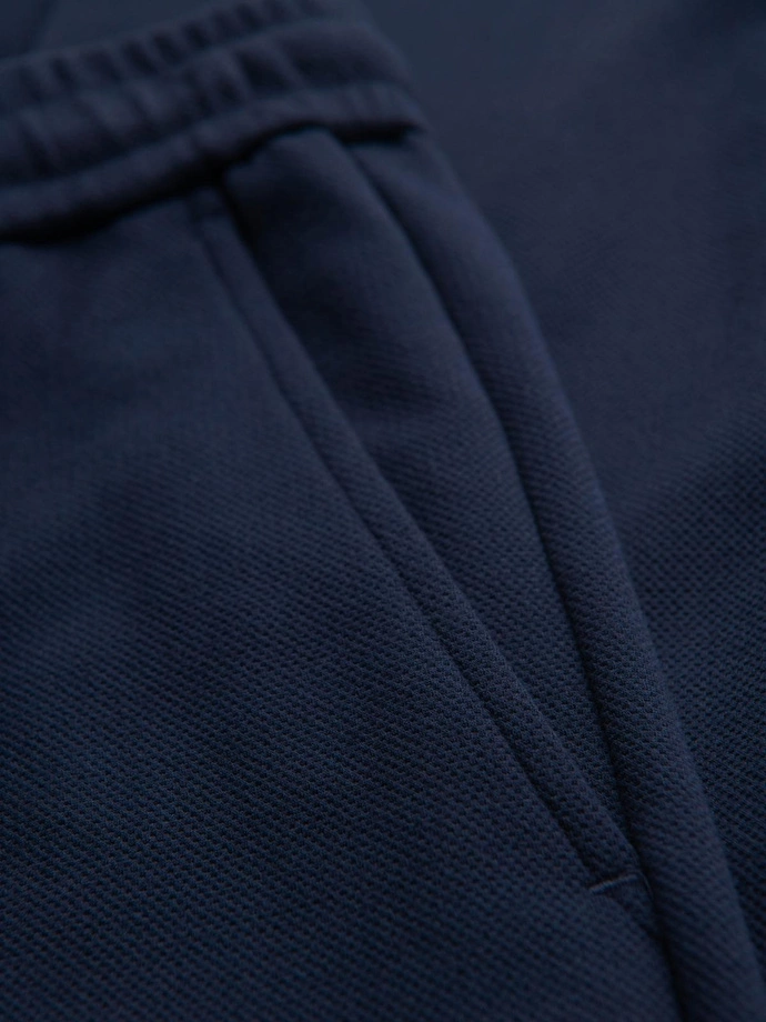 Men's pique knit pants with adjustable waistband - navy blue V1 OM-PACP-0283