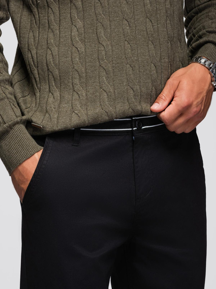 Pánské chino kalhoty s ozdobným pasem - černé V1 OM-PACP-0118