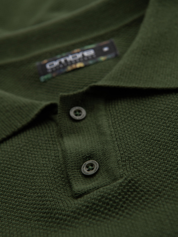 Tricou polo structurat pentru bărbați - olive V1 OM-POSS-0117