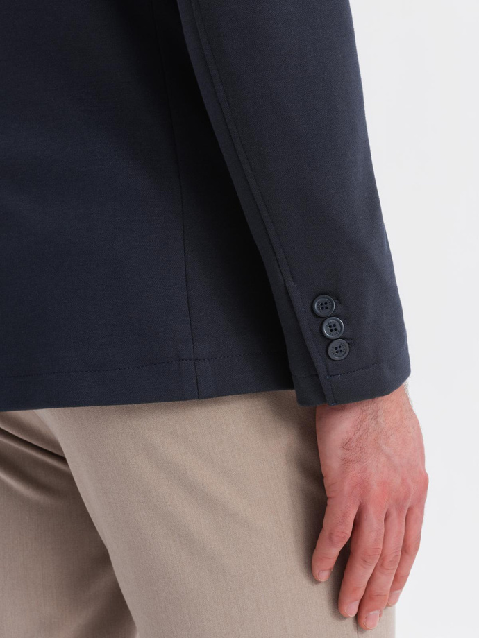 Jachetă SLIM pentru bărbați din tricot subtil structurat - albastru marin V3 OM-BLZB-0101