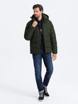 Men's winter jacket with unusual quilting - dark green V2 OM-JAHP-0127