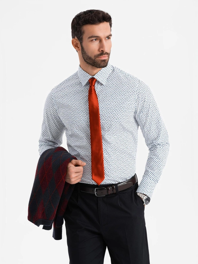 Cămașă bărbătească SLIM FIT cu model fin - alb V2 OM-SHCS-0140